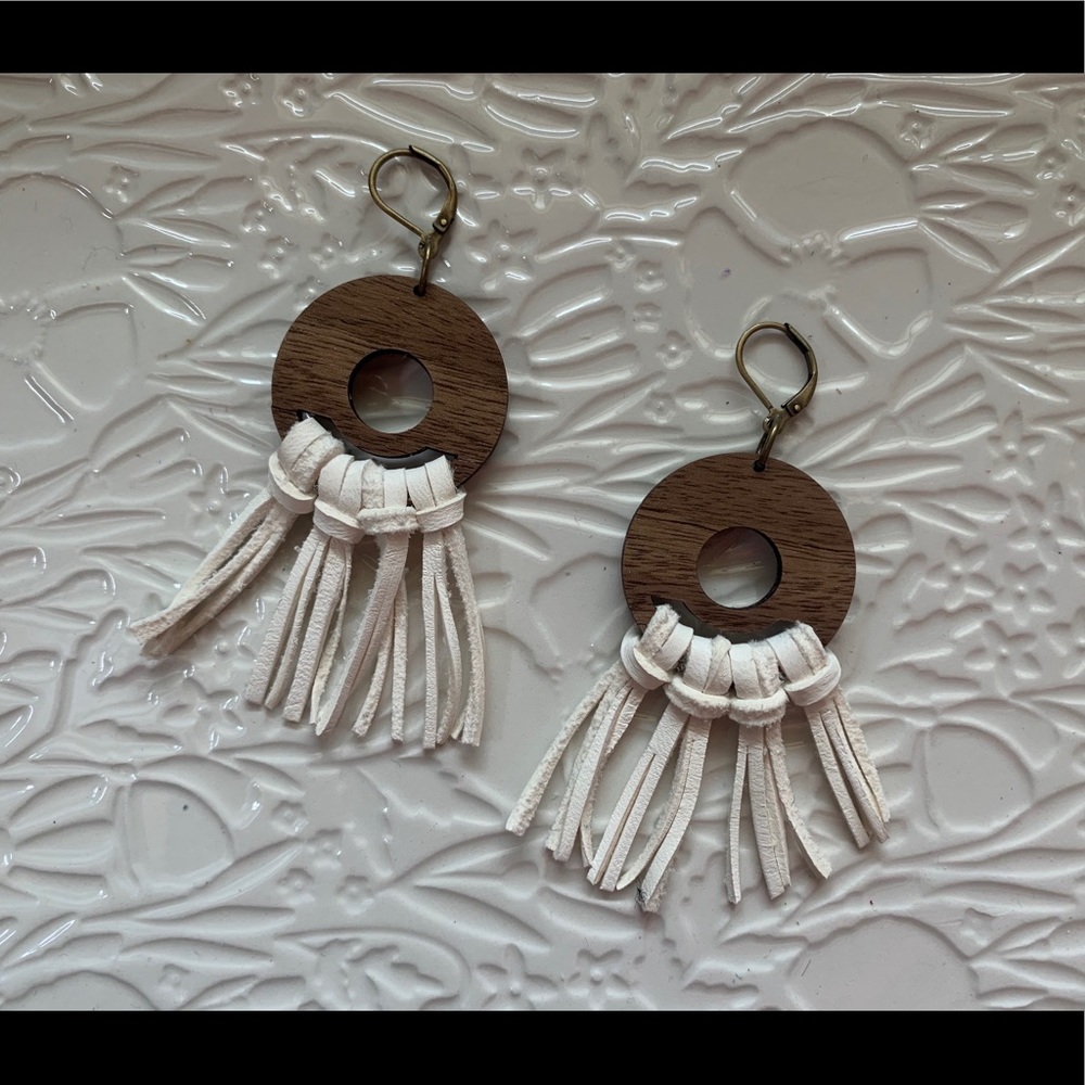 Walnut Leather Fringe Earrings